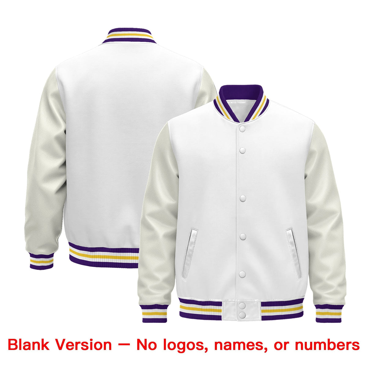Custom White Purple Gold Classic Style Leather Sleeves Wrinkle-Resistant Jacket| KXKSHOP