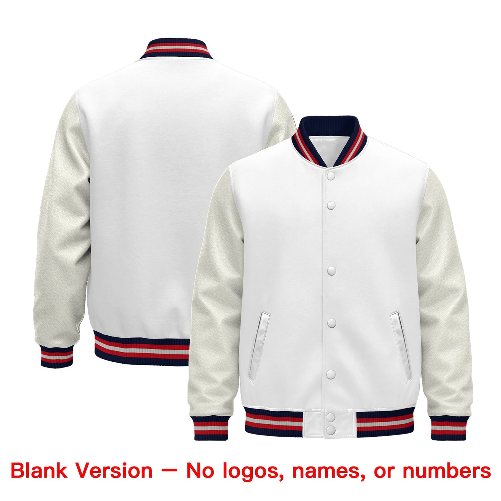 Custom White Navy Red Classic Style Leather Sleeves Wrinkle-Resistant Jacket| KXKSHOP