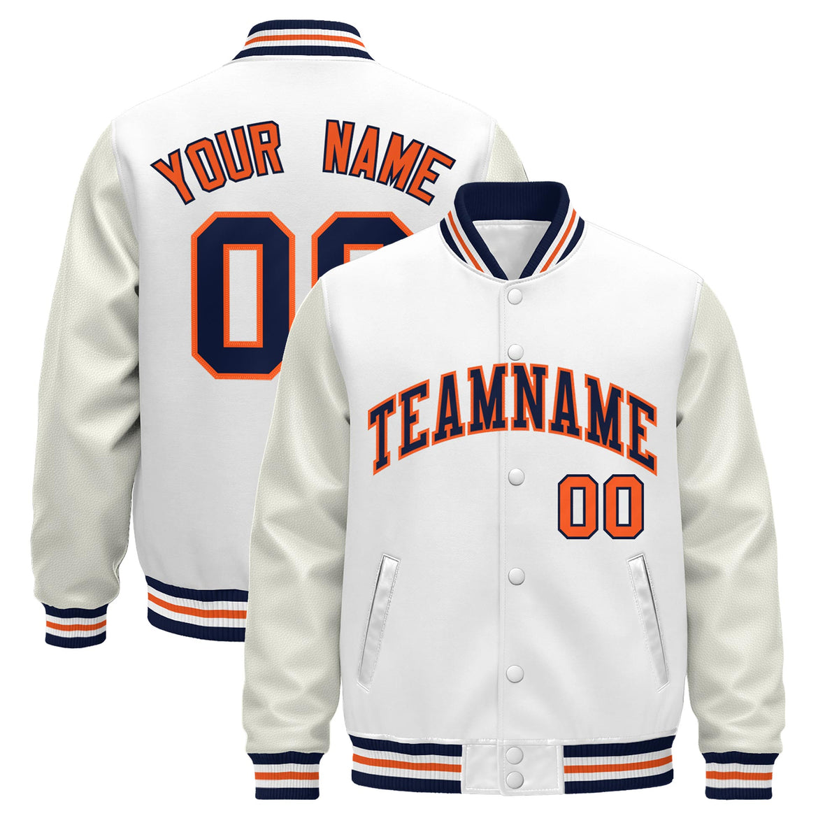 Custom White Navy Orange Jacket - Classic Style Leather Sleeves Wrinkle-Resistant