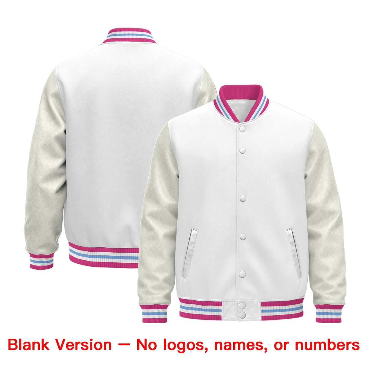 Custom White Pink Light Blue Classic Style Leather Sleeves Wrinkle-Resistant Jacket| KXKSHOP
