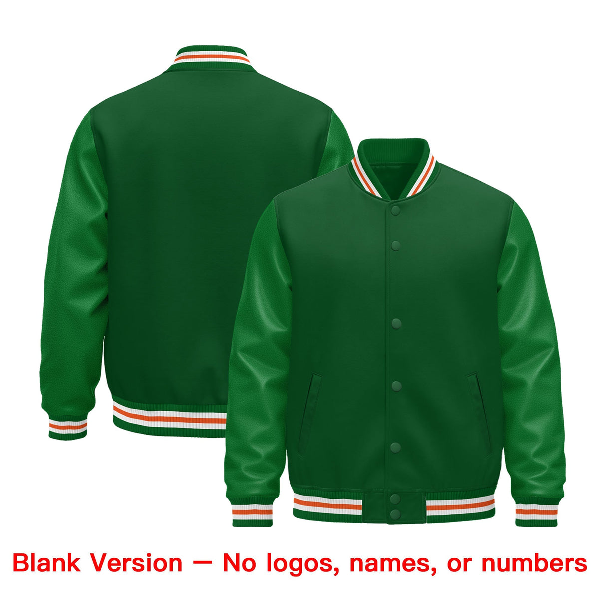 Custom Kelly Green White Orange Classic Style Leather Sleeves Wrinkle-Resistant Jacket| KXKSHOP