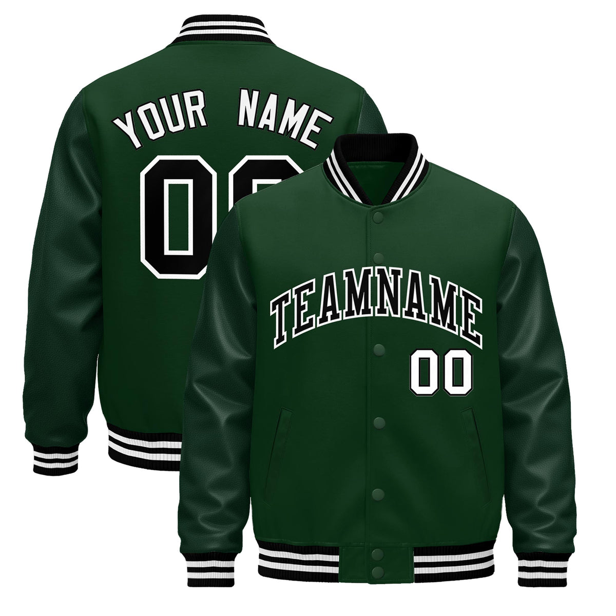 Custom Green Black White Jacket - Classic Style Leather Sleeves Wrinkle-Resistant