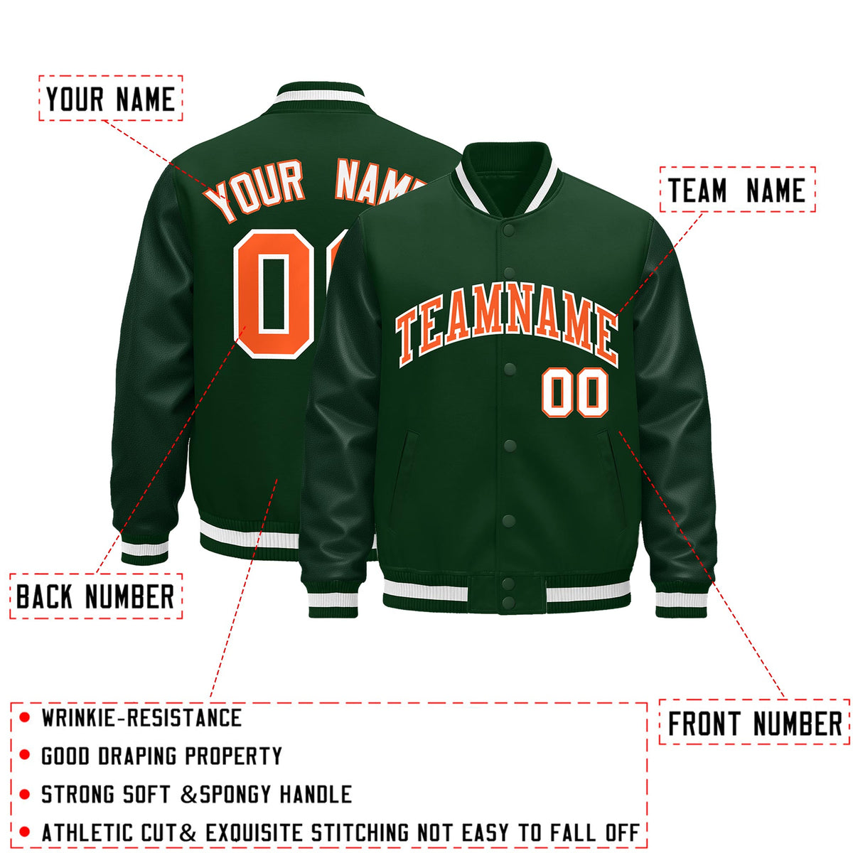 Custom Green White Classic Style Leather Sleeves Wrinkle-Resistant Jacket| KXKSHOP
