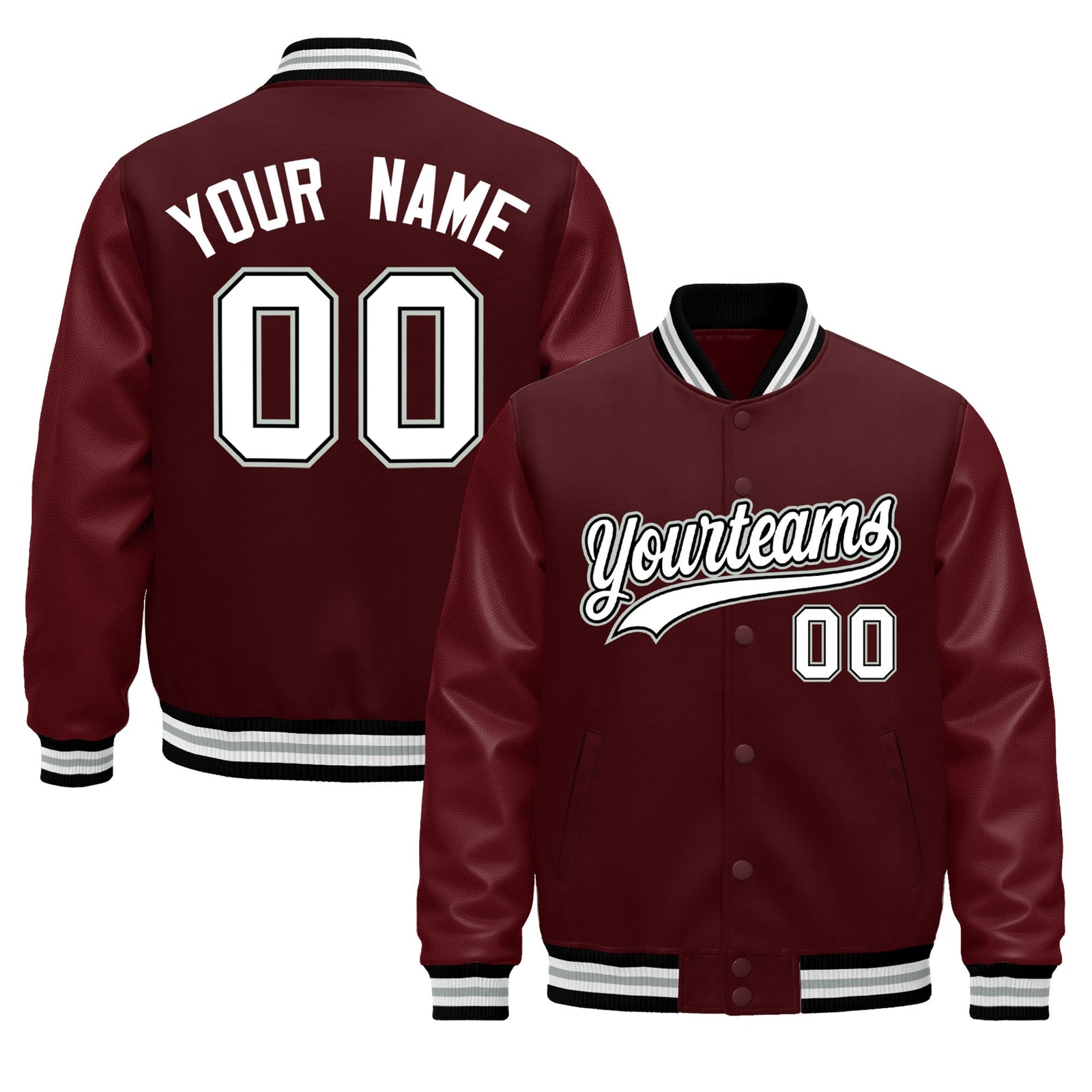 Custom Burgundy White Classic Style Leather Sleeves Wrinkle-Resistant Jacket| KXKSHOP
