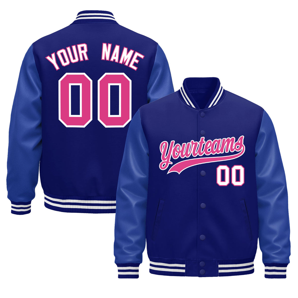 Custom White Navy Powder Blue Classic Style Leather Sleeves Wrinkle-Resistant Jacket| KXKSHOP