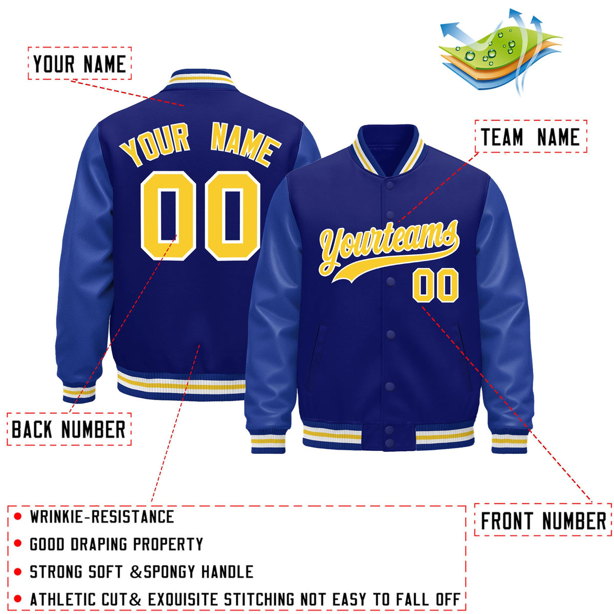 Custom Royal Blue White Classic Style Leather Sleeves Wrinkle-Resistant Jacket| KXKSHOP