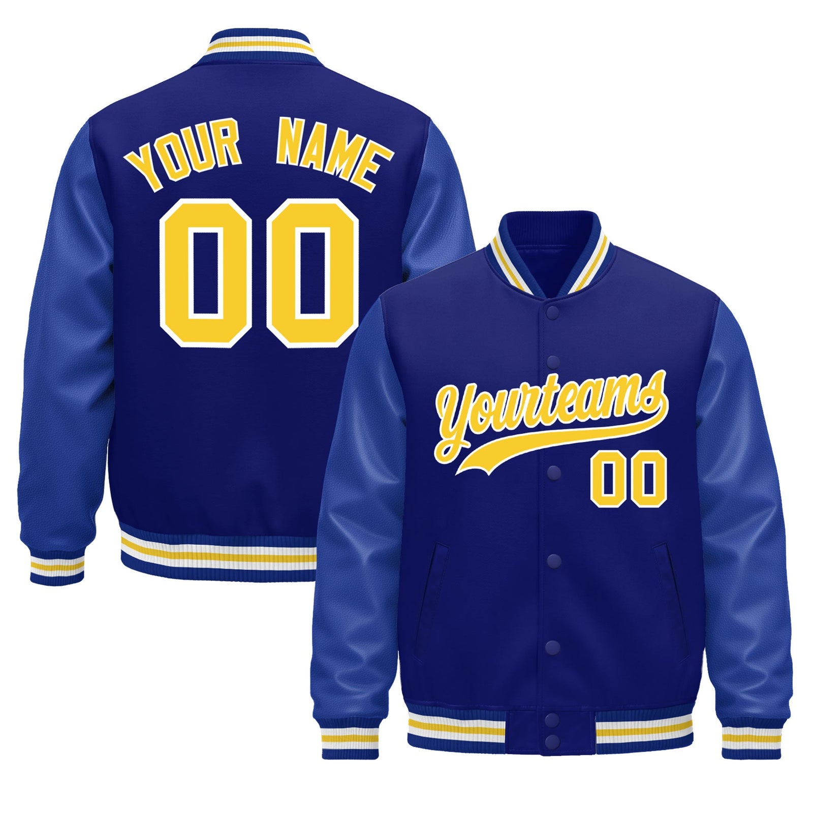 Custom Royal Blue White Classic Style Leather Sleeves Wrinkle-Resistant Jacket| KXKSHOP