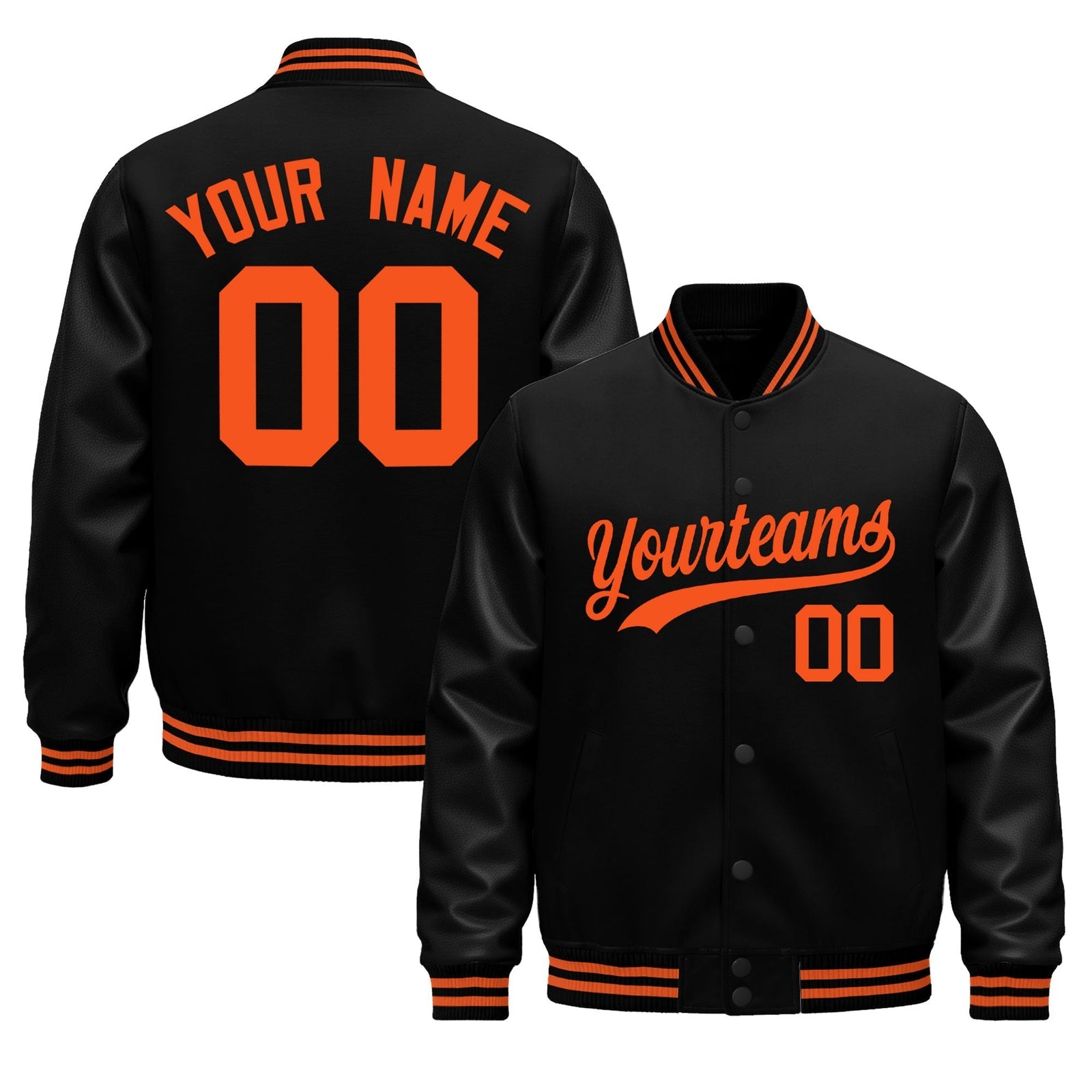 Custom Black Orange Jacket - Classic Style Leather Sleeves Wrinkle-Resistant
