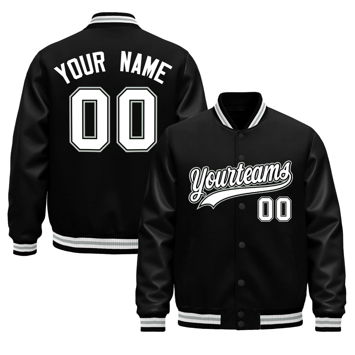 Custom Black White Gray Jacket - Classic Style Leather Sleeves Wrinkle-Resistant