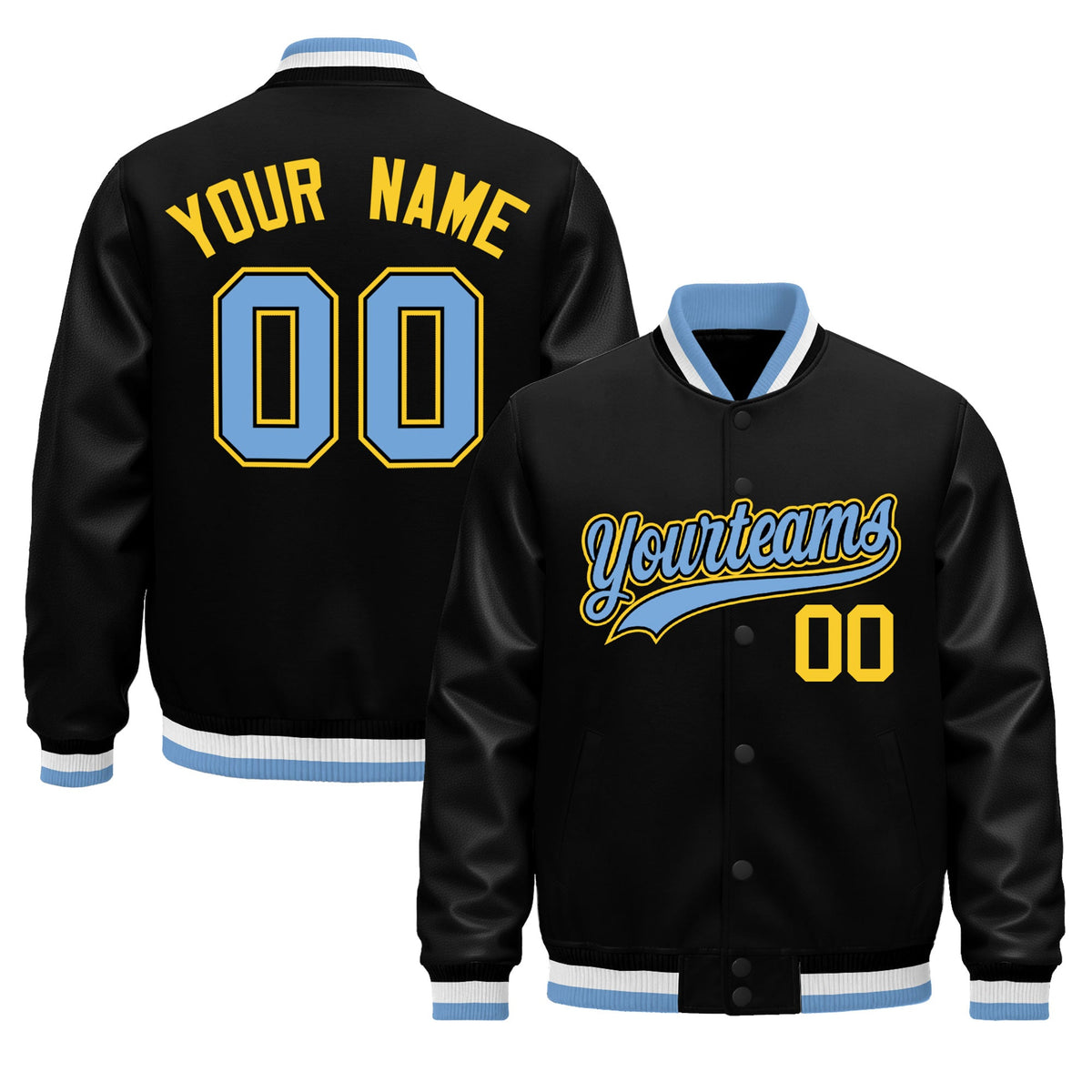 Custom Black Light Blue White Classic Style Leather Sleeves Wrinkle-Resistant Jacket| KXKSHOP