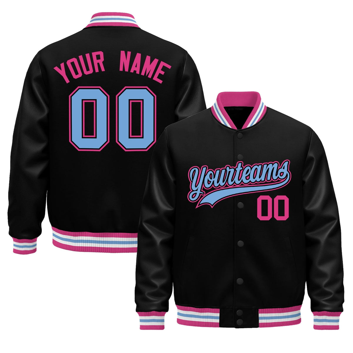 Custom Black Pink White Jacket - Classic Style Leather Sleeves Wrinkle-Resistant
