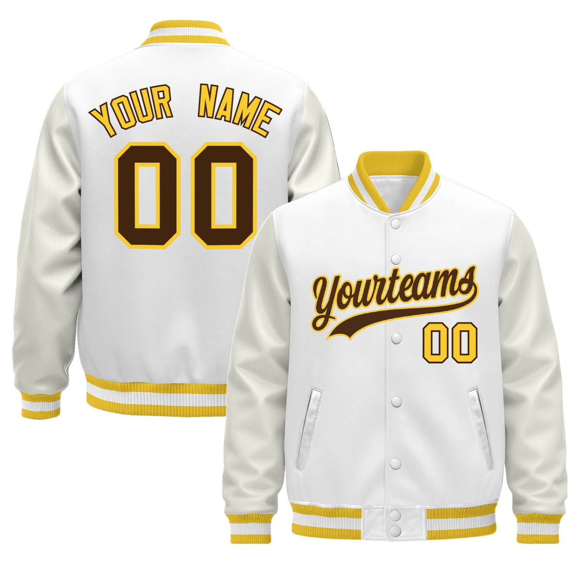 Custom White Gold Jacket - Classic Style Leather Sleeves Wrinkle-Resistant
