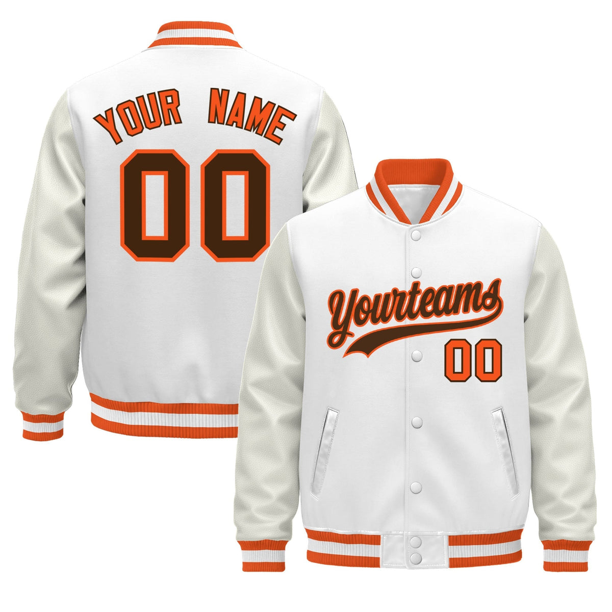 Custom White Orange Jacket - Classic Style Leather Sleeves Wrinkle-Resistant