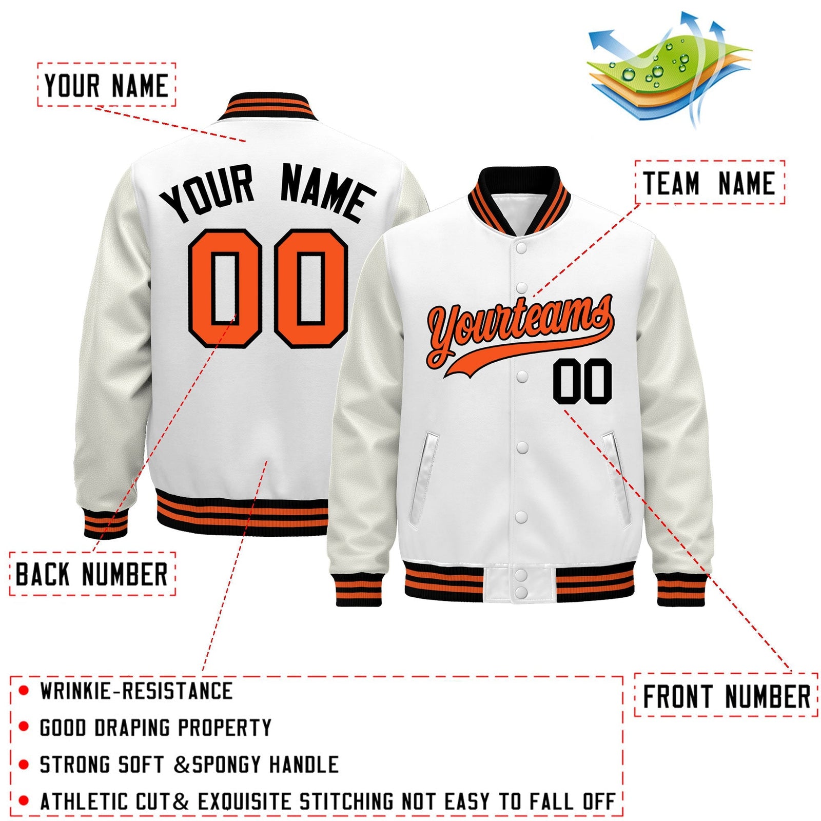 Custom White Black Orange Classic Style Leather Sleeves Wrinkle-Resistant Jacket| KXKSHOP
