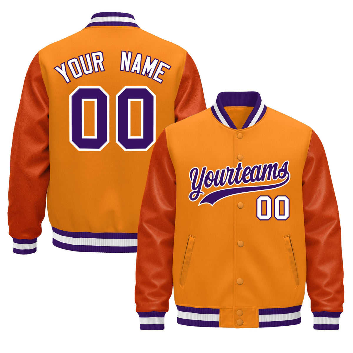 Custom Orange Purple White Classic Style Leather Sleeves Wrinkle-Resistant Jacket| KXKSHOP