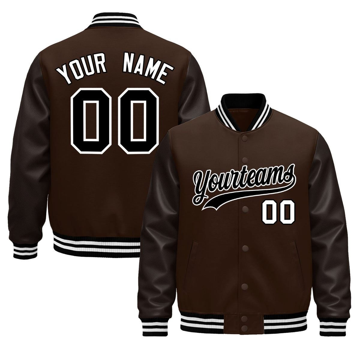 Custom Brown Black White Jacket - Classic Style Leather Sleeves Wrinkle-Resistant