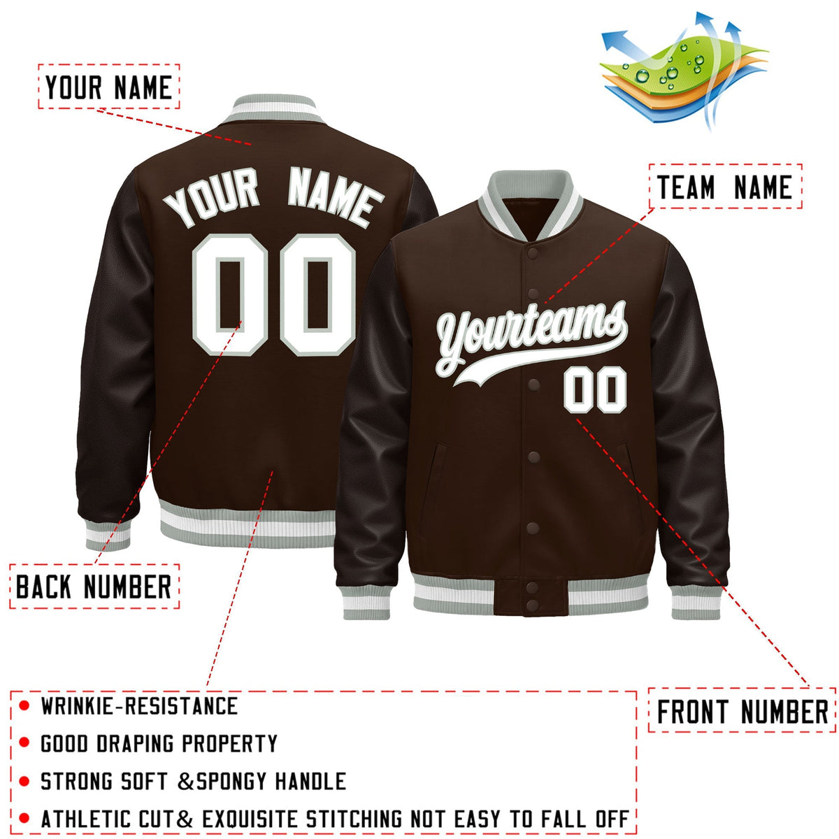 Custom Brown Gray White Classic Style Leather Sleeves Wrinkle-Resistant Jacket| KXKSHOP