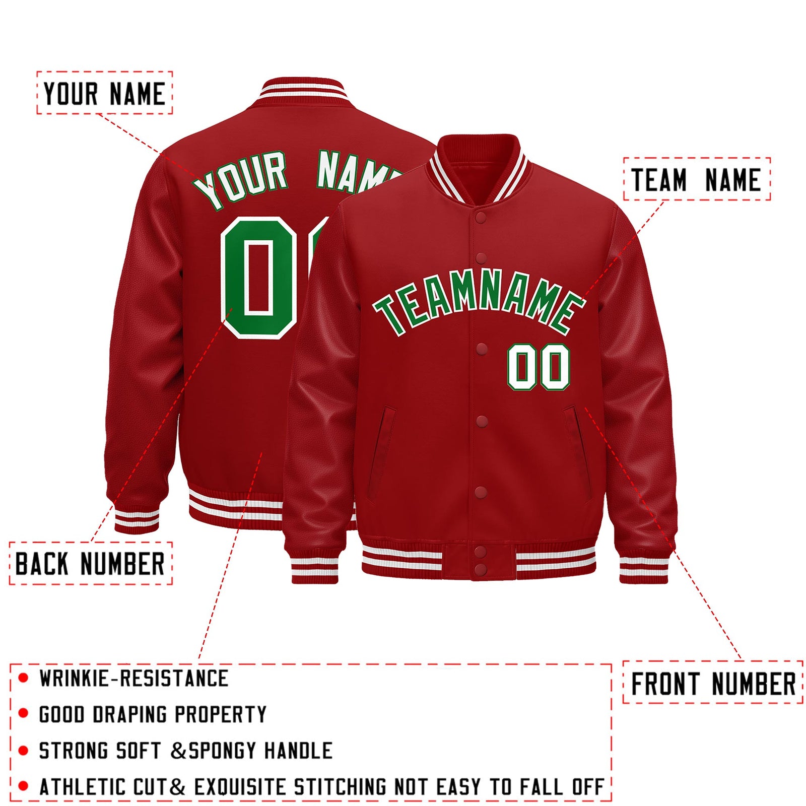 Custom Red White Classic Style Leather Sleeves Wrinkle-Resistant Jacket| KXKSHOP