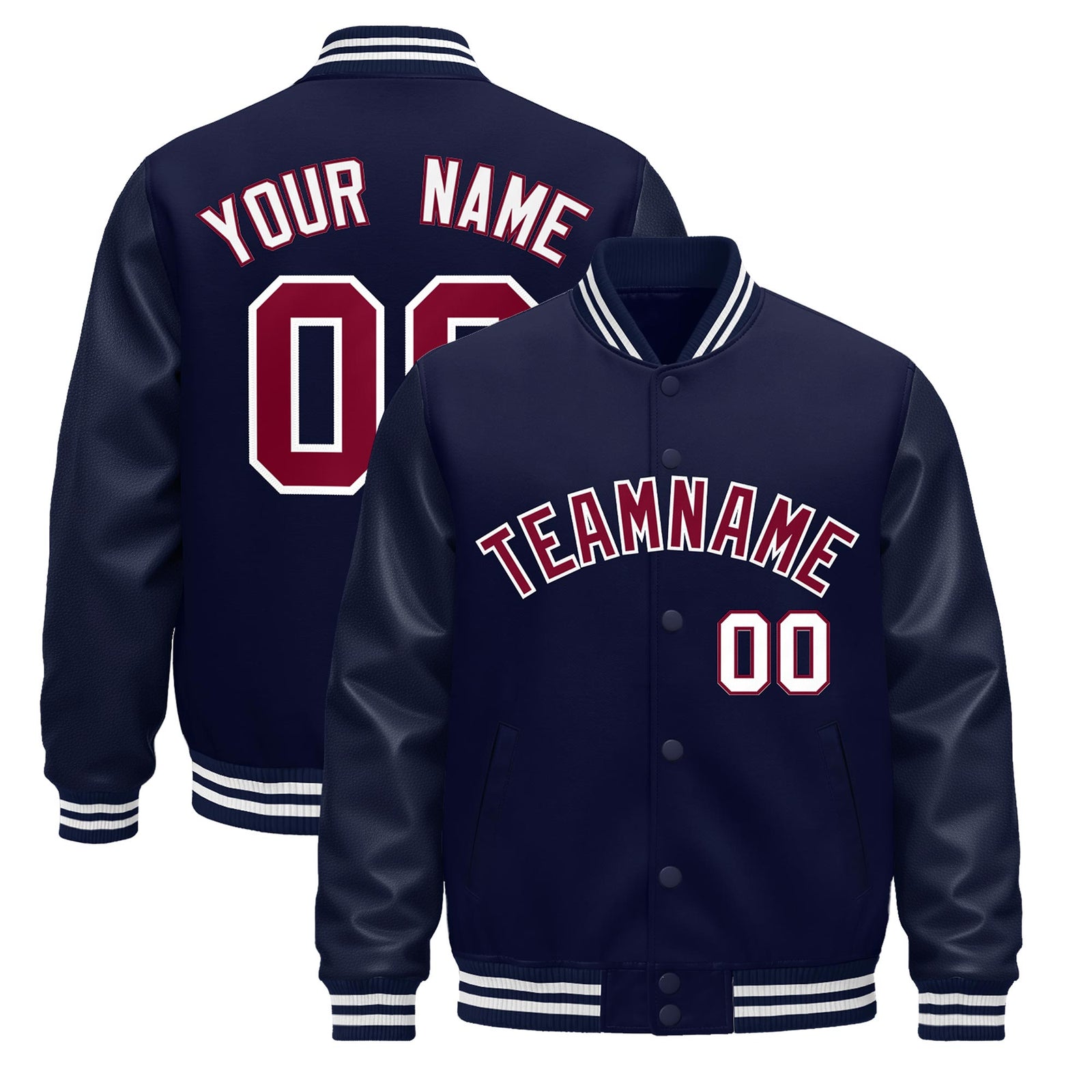 Custom Navy White Jacket - Classic Style Leather Sleeves Wrinkle-Resistant