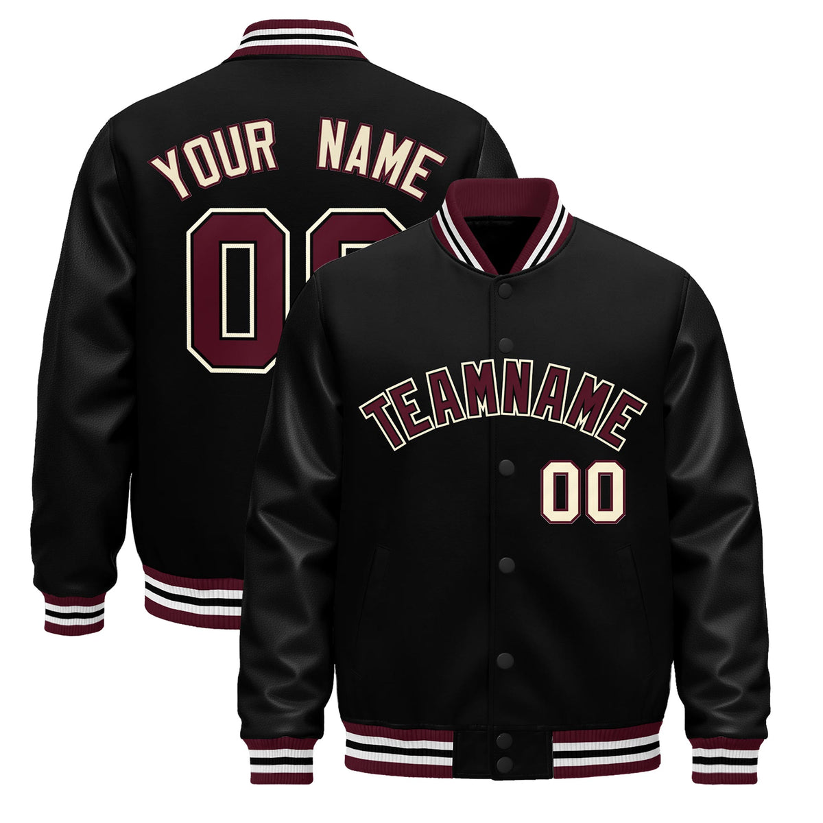 Custom Black Crimson White Classic Style Leather Sleeves Wrinkle-Resistant Jacket| KXKSHOP
