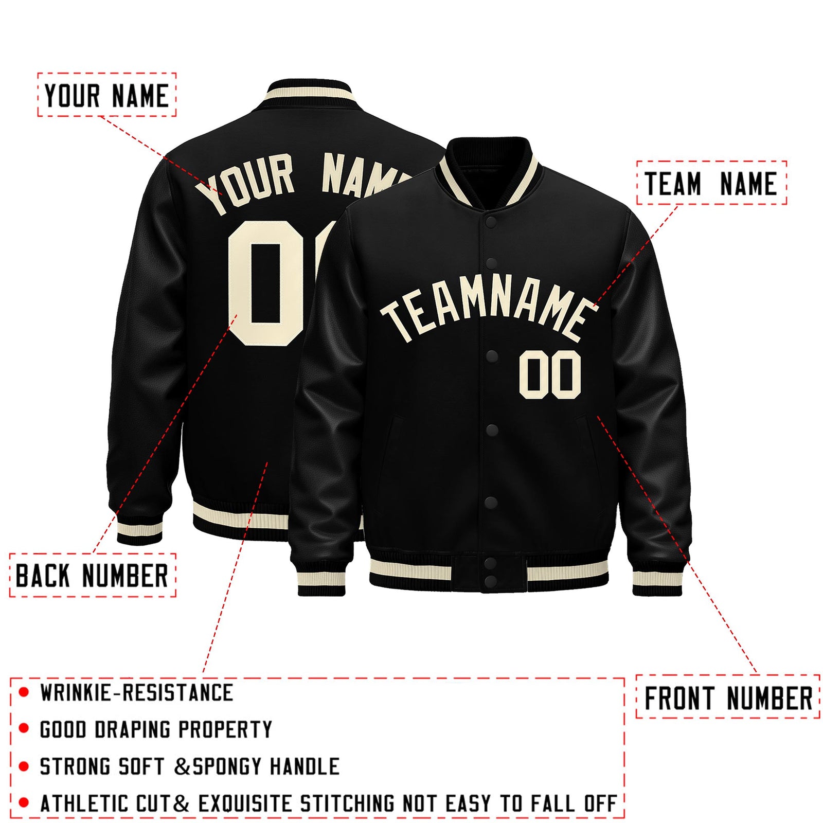 Custom Black Cream Classic Style Leather Sleeves Wrinkle-Resistant Jacket| KXKSHOP