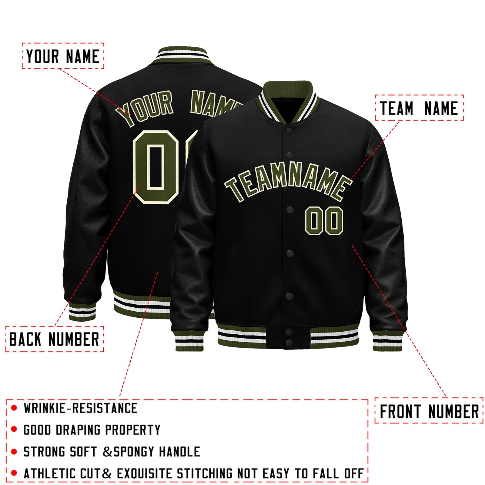 Custom Black Olive White Classic Style Leather Sleeves Wrinkle-Resistant Jacket| KXKSHOP