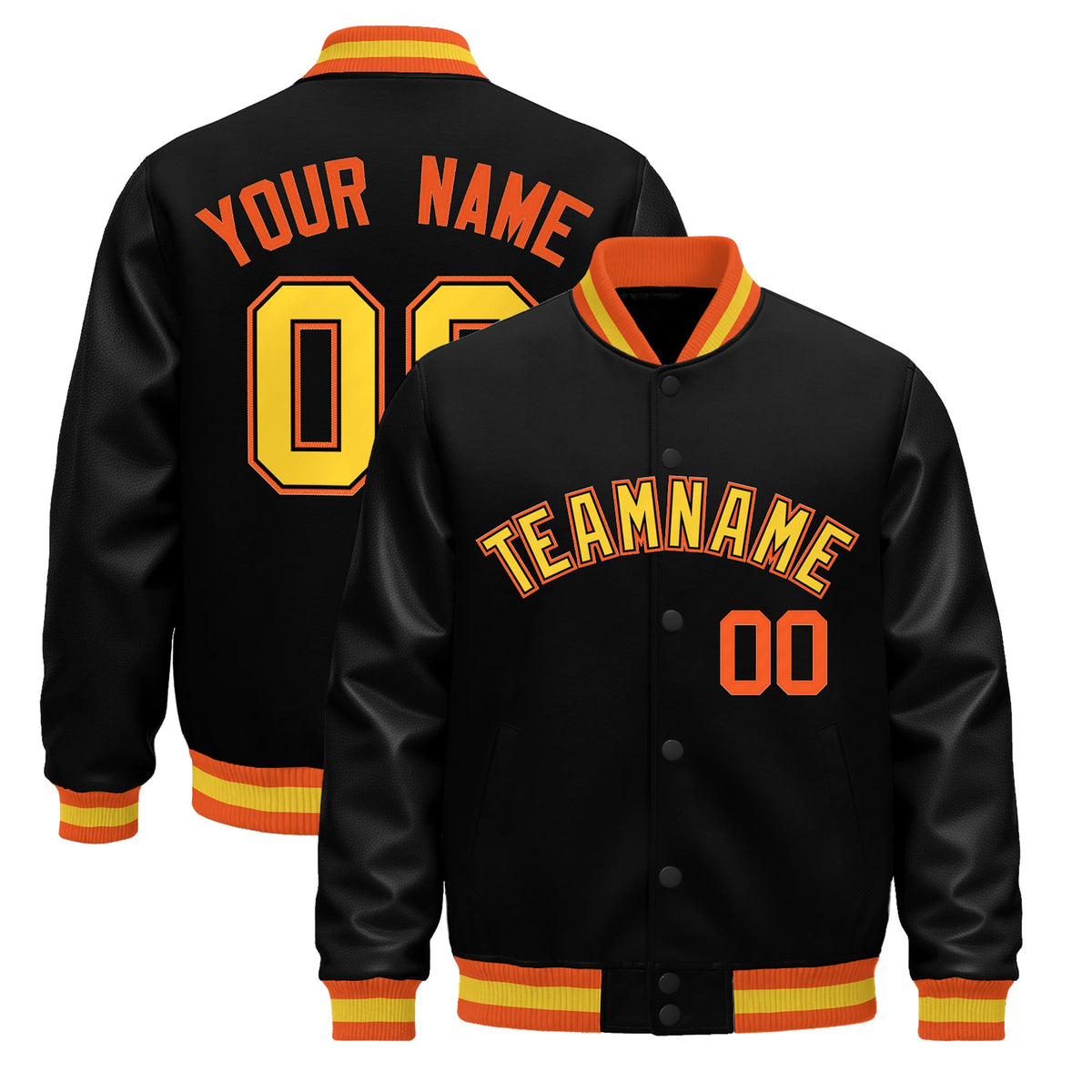Custom Black Orange Gold Jacket - Classic Style Leather Sleeves Wrinkle-Resistant