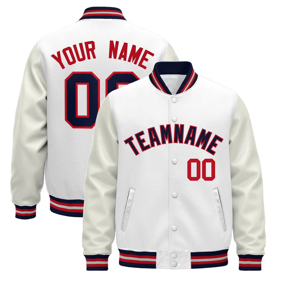 Custom White Navy Red Classic Style Leather Sleeves Wrinkle-Resistant Jacket| KXKSHOP