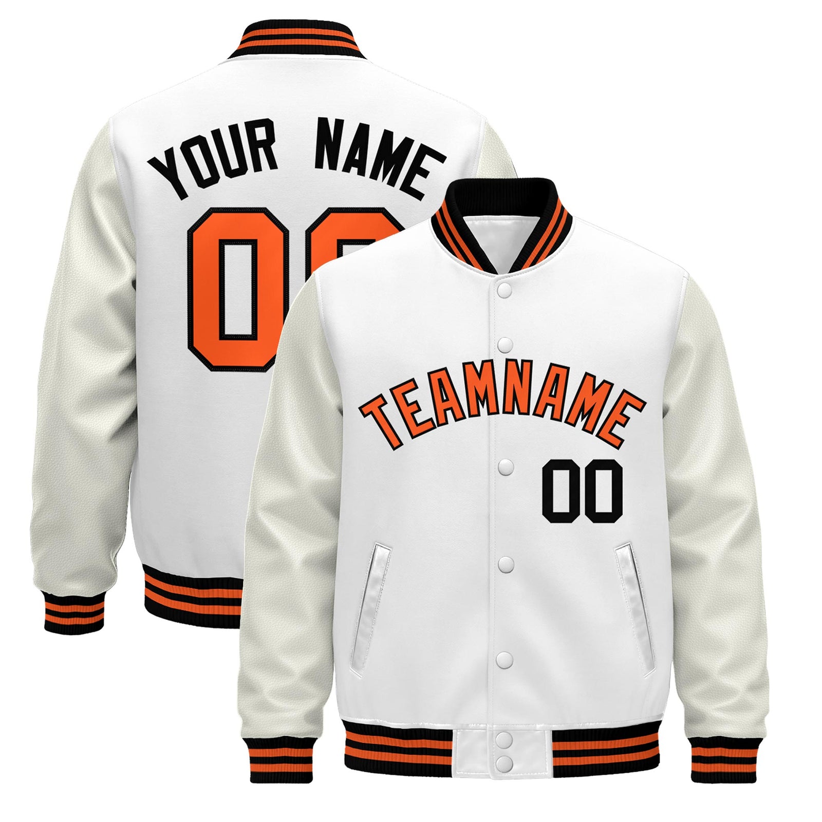 Custom White Black Orange Jacket - Classic Style Leather Sleeves Wrinkle-Resistant