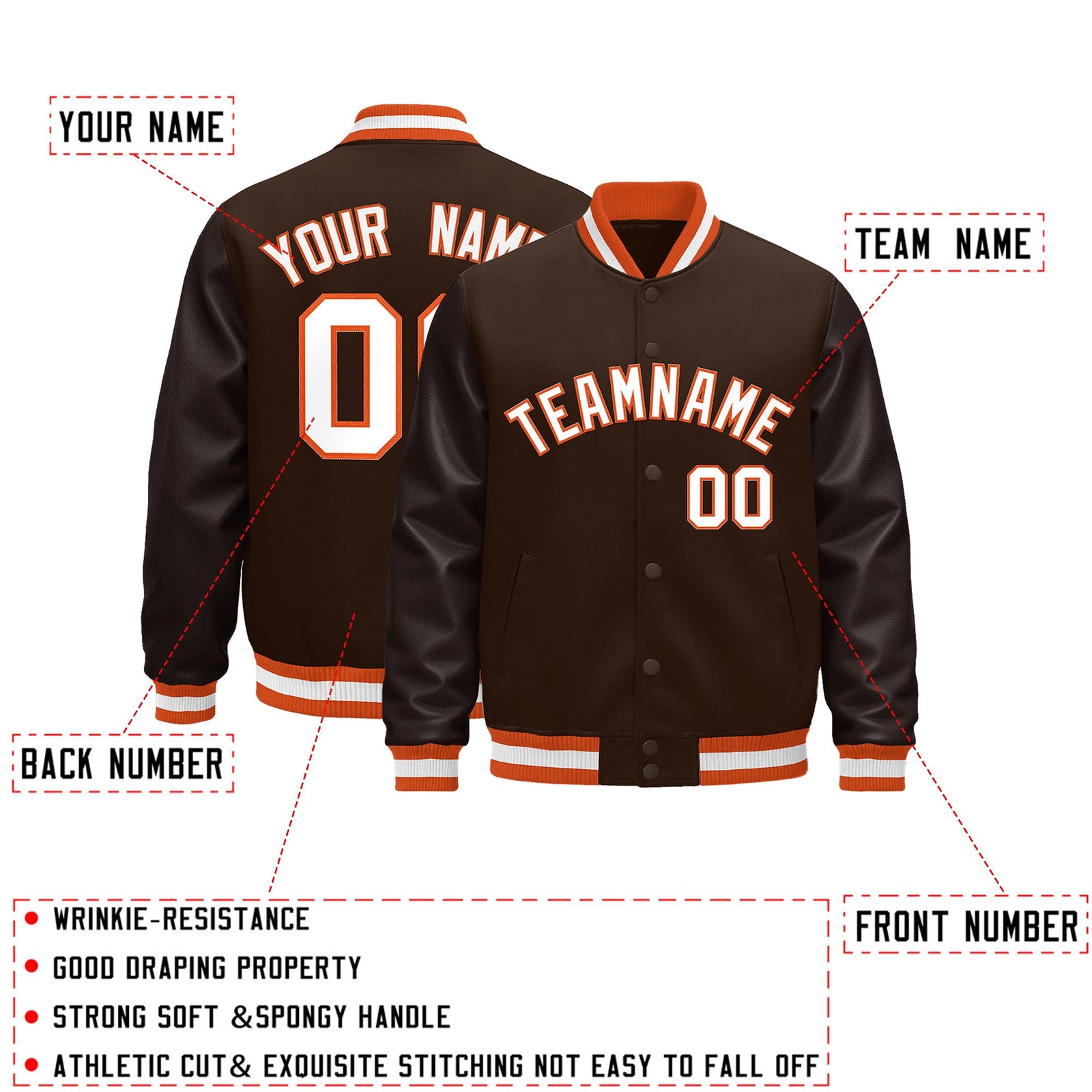 Custom Brown Orange White Classic Style Leather Sleeves Wrinkle-Resistant Jacket| KXKSHOP