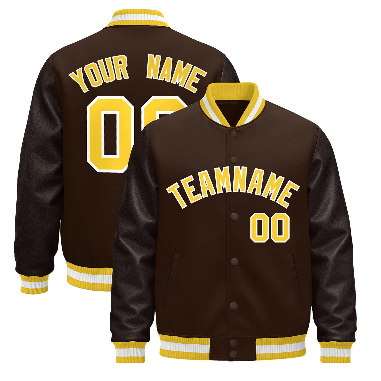 Custom Brown Gold White Jacket - Classic Style Leather Sleeves Wrinkle-Resistant