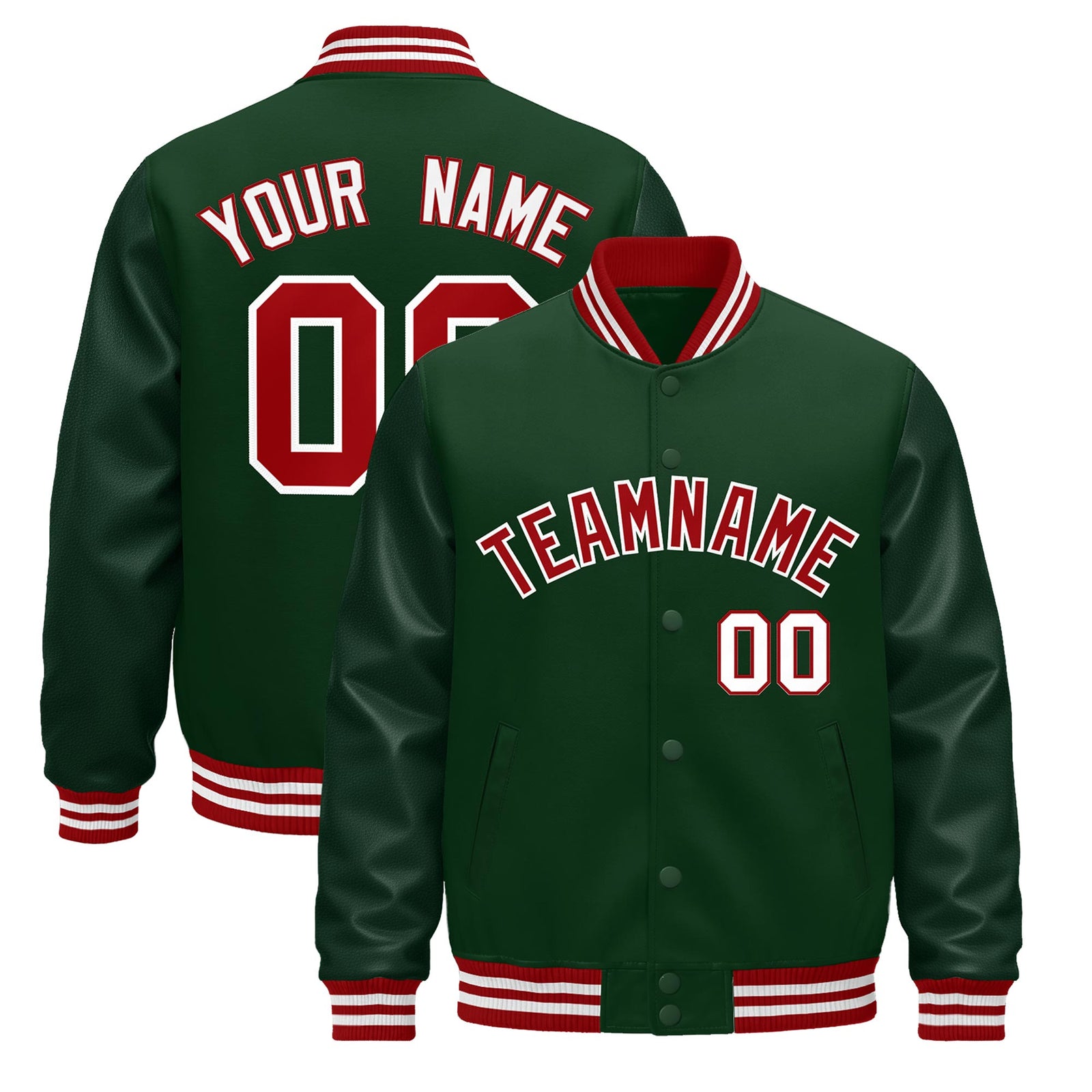 Custom Green Red White Jacket - Classic Style Leather Sleeves Wrinkle-Resistant