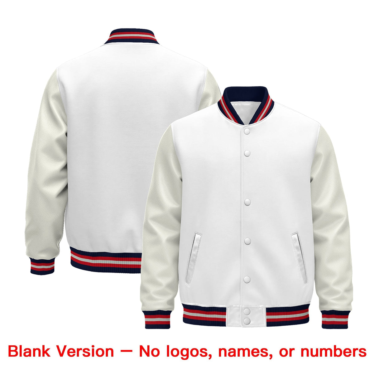 Custom White Navy Red Classic Style Leather Sleeves Wrinkle-Resistant Jacket| KXKSHOP
