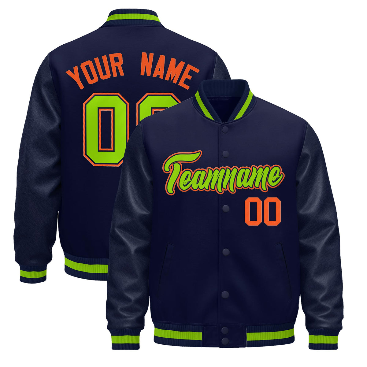 Custom Navy Orange Classic Style Leather Sleeves Wrinkle-Resistant Jacket| KXKSHOP