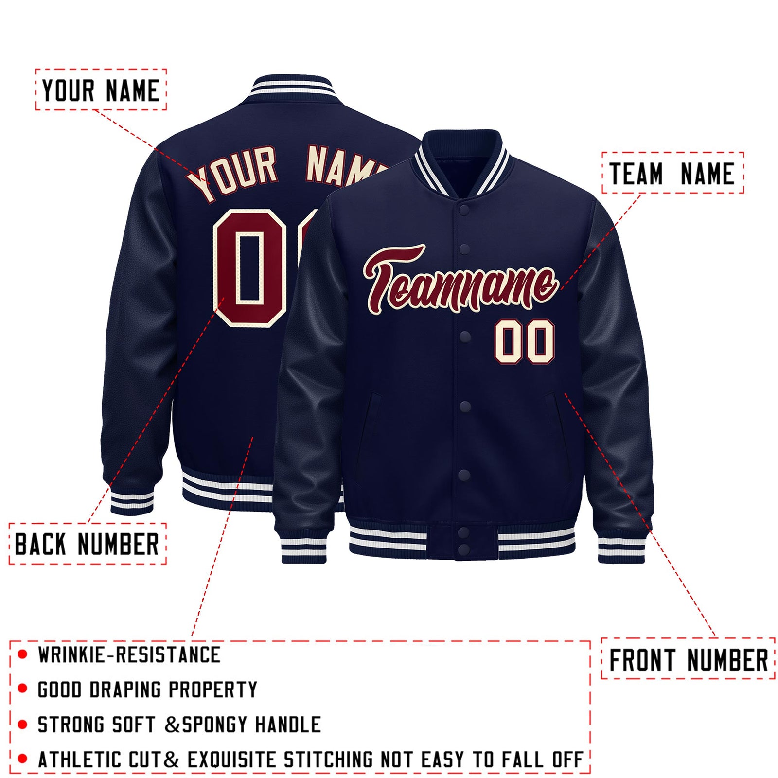 Custom Navy Cream Classic Style Leather Sleeves Wrinkle-Resistant Jacket| KXKSHOP