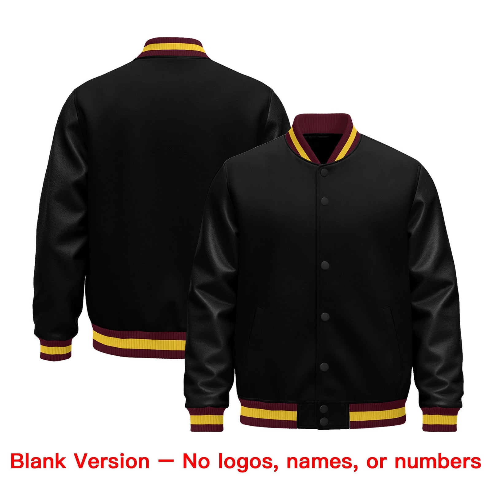 Custom Black Crimson Gold Classic Style Leather Sleeves Wrinkle-Resistant Jacket| KXKSHOP