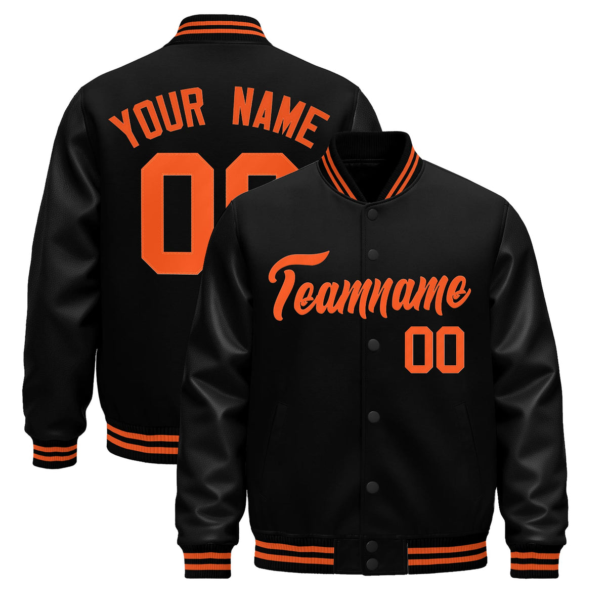 Custom Black Orange Jacket - Classic Style Leather Sleeves Wrinkle-Resistant