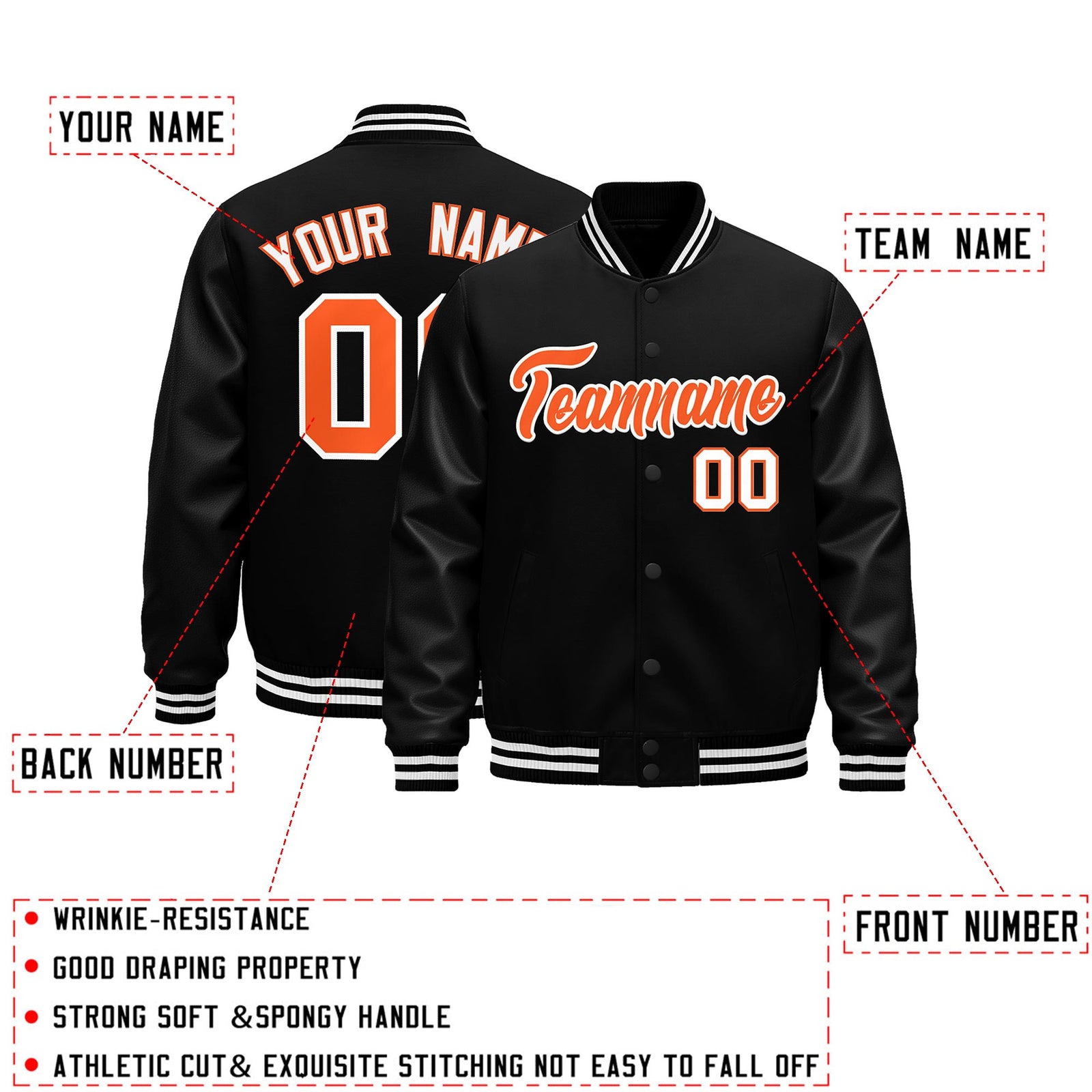 Custom Black White Classic Style Leather Sleeves Wrinkle-Resistant Jacket| KXKSHOP