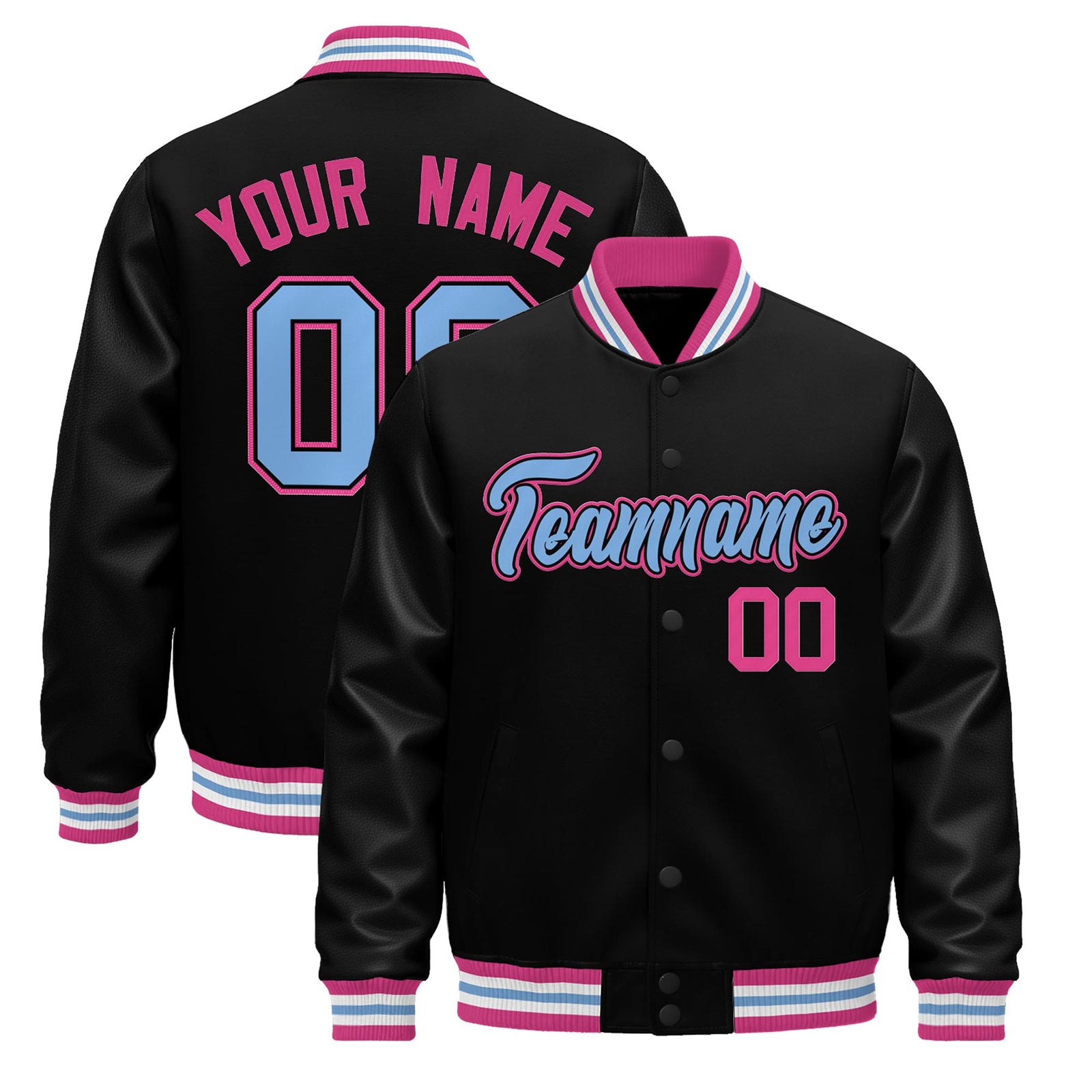 Custom Black Pink White Jacket - Classic Style Leather Sleeves Wrinkle-Resistant