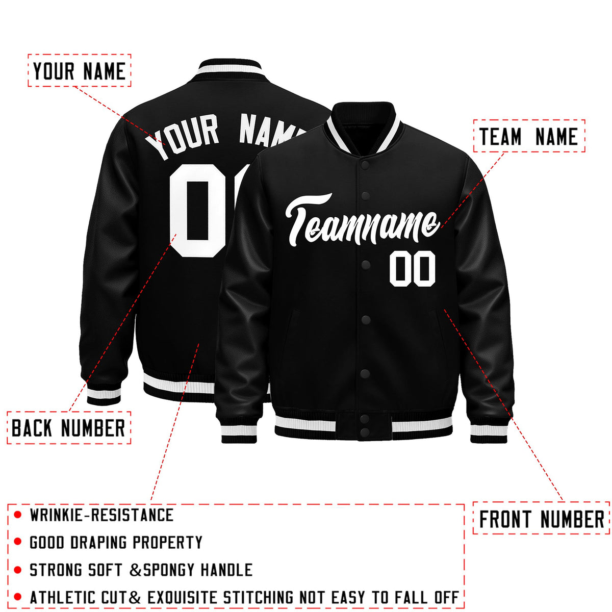 Custom Black White Classic Style Leather Sleeves Wrinkle-Resistant Jacket| KXKSHOP