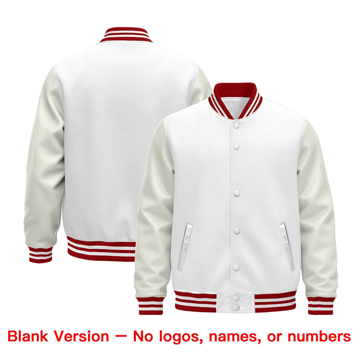 Custom White Red Classic Style Leather Sleeves Wrinkle-Resistant Jacket| KXKSHOP