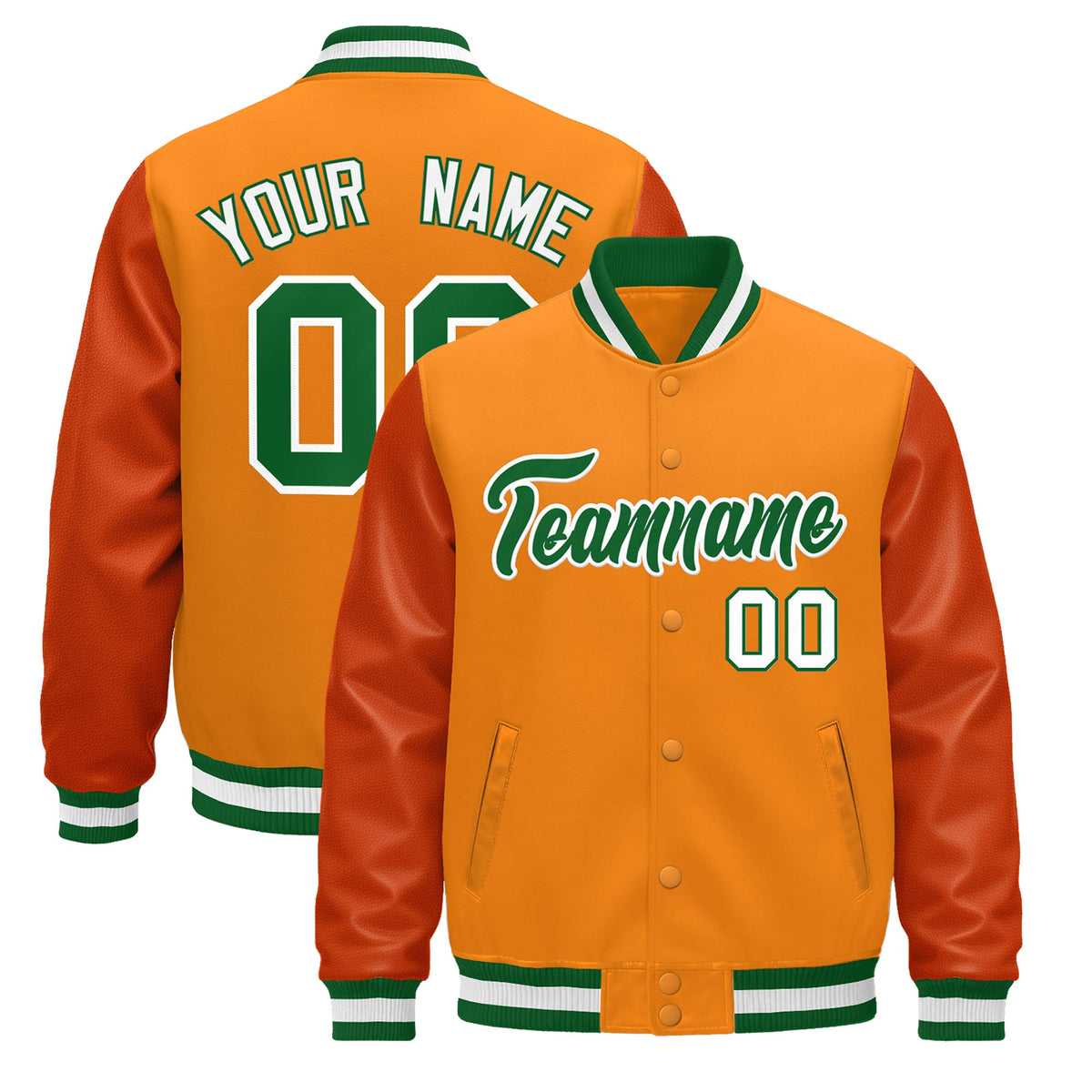 Custom Kelly Green White Classic Style Leather Sleeves Wrinkle-Resistant Jacket| KXKSHOP