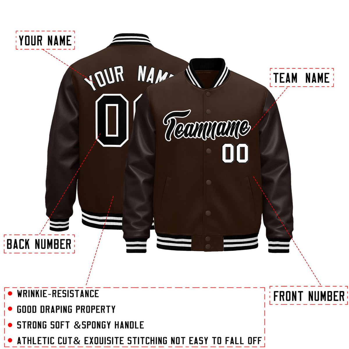 Custom Brown Black White Classic Style Leather Sleeves Wrinkle-Resistant Jacket| KXKSHOP