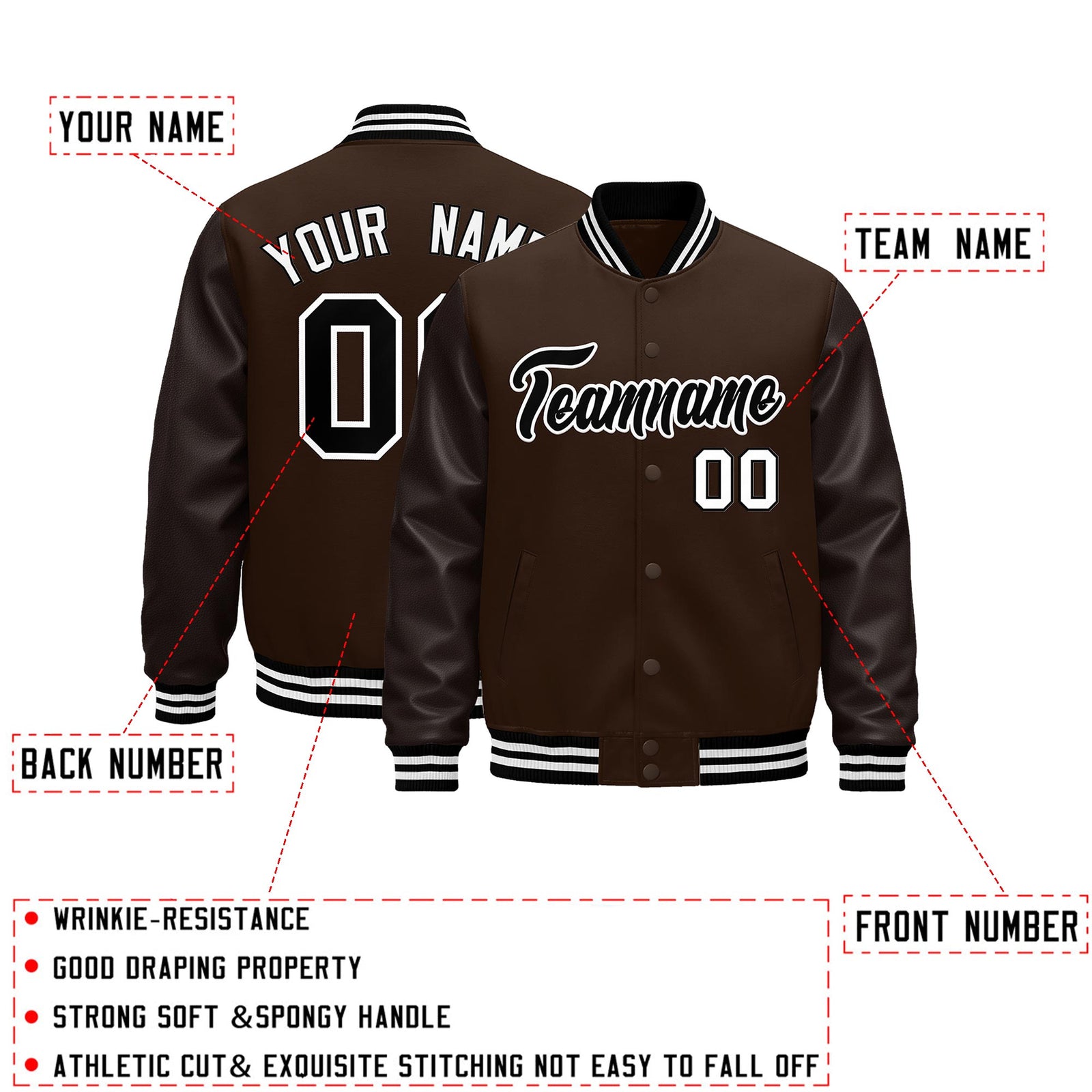 Custom Brown Black White Classic Style Leather Sleeves Wrinkle-Resistant Jacket| KXKSHOP
