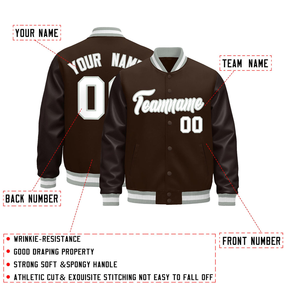 Custom Brown Gray White Classic Style Leather Sleeves Wrinkle-Resistant Jacket| KXKSHOP