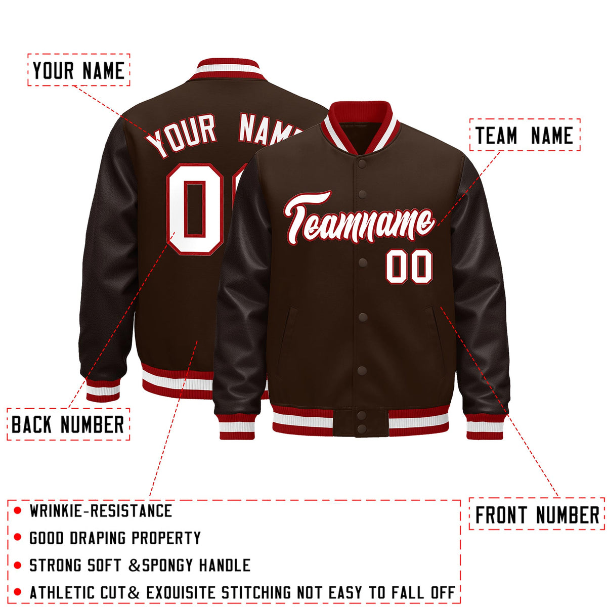 Custom Brown Red White Classic Style Leather Sleeves Wrinkle-Resistant Jacket| KXKSHOP