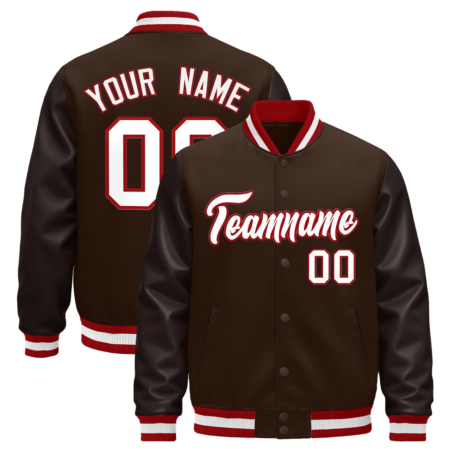 Custom Brown Red White Jacket - Classic Style Leather Sleeves Wrinkle-Resistant