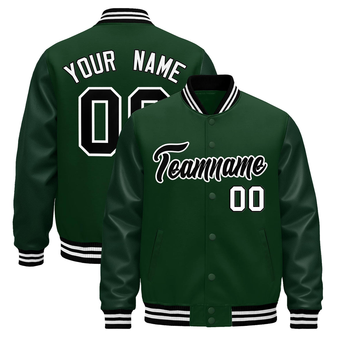 Custom Green Black White Jacket - Classic Style Leather Sleeves Wrinkle-Resistant