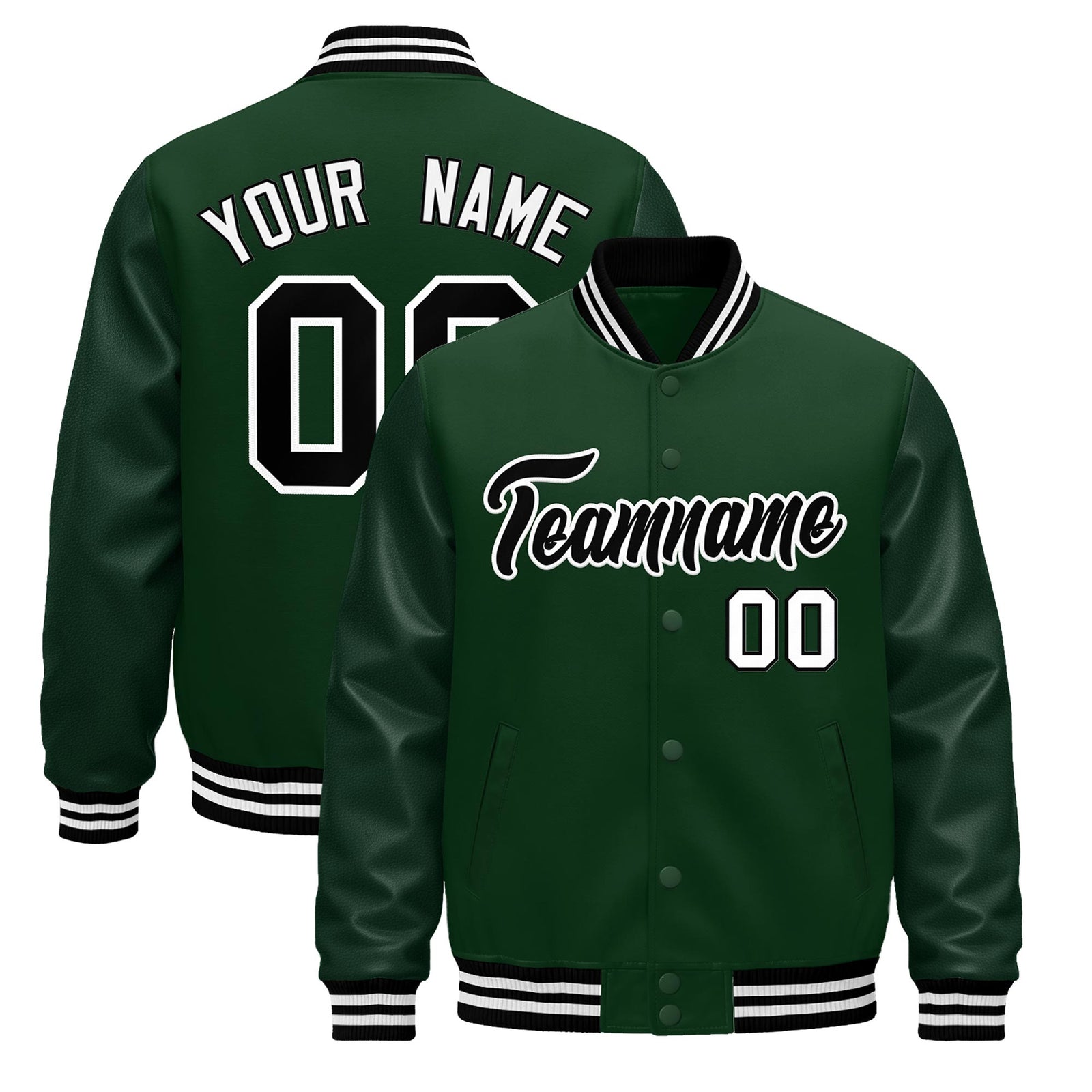 Custom Green Black White Jacket - Classic Style Leather Sleeves Wrinkle-Resistant