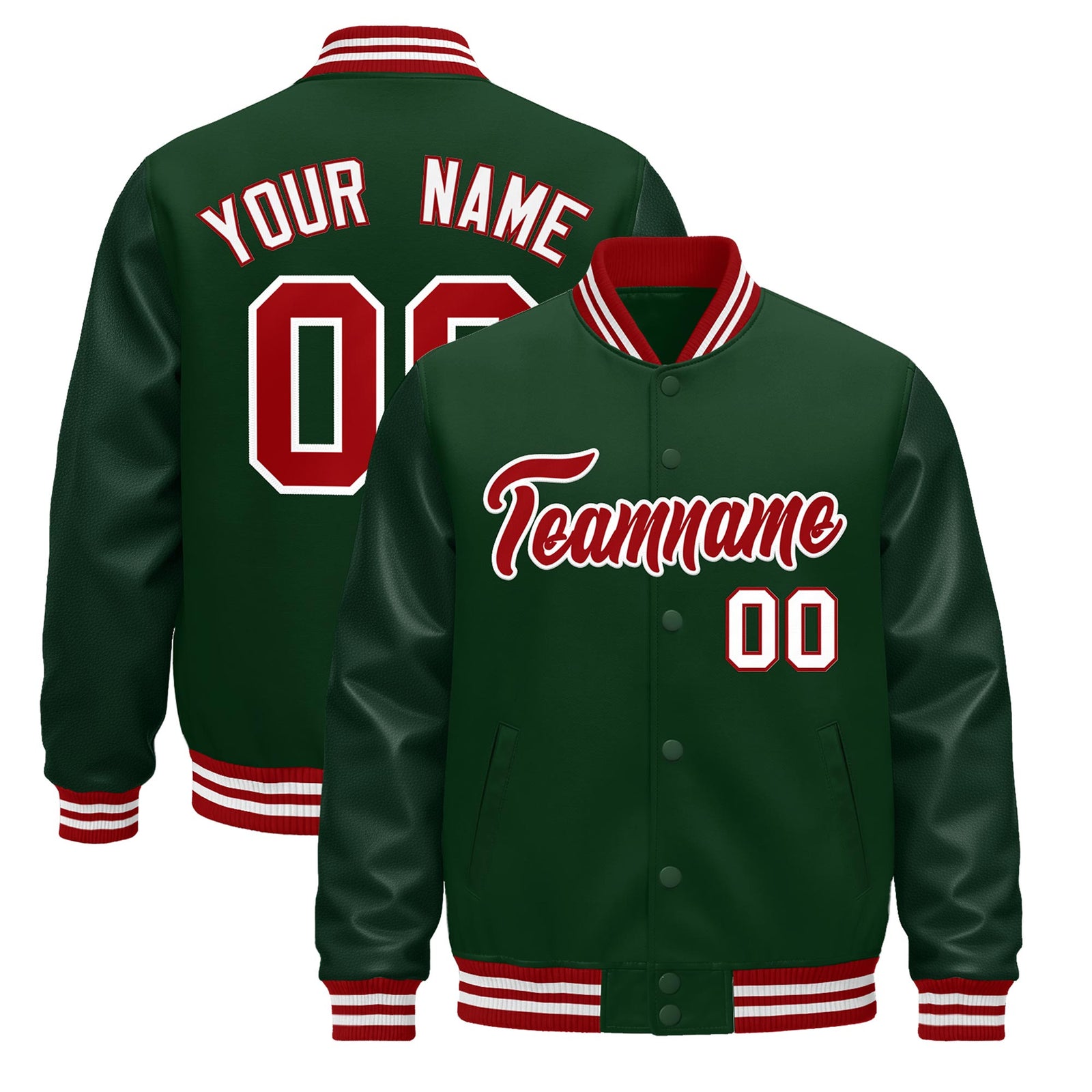 Custom Green Red White Jacket - Classic Style Leather Sleeves Wrinkle-Resistant